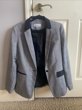 Calvin Klein Gray Plaid Blazer with Black Trim Accents